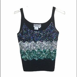 Joseph A. silk beaded and sequins black tank top
